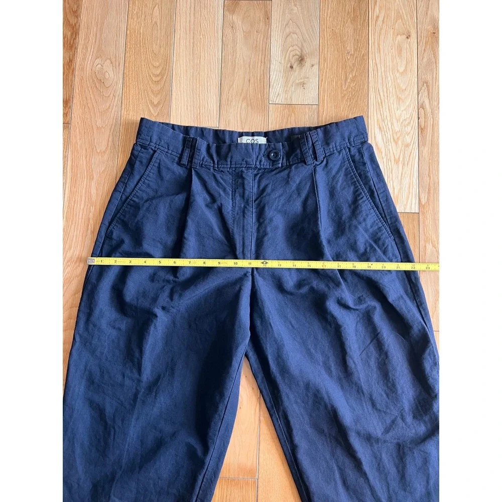 COS Cropped Wide Tapered Leg‎ Cotton Linen High Rise Pants Blue Womens Size 10